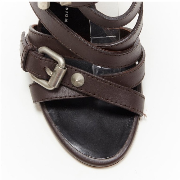 GIUSEPPE ZANOTTI dark brown strappy military green canvas high heel sandals - Picture 8 of 13